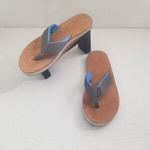 Hari Mari Men's 8 Scouts Gray Blue Nubuck Leather Footbed Flip Flops Thongs